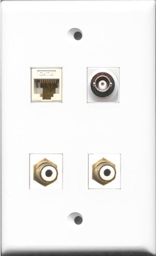 RiteAV - 2 Port RCA White and 1 Port BNC and 1 Port Cat6 Ethernet White Wall Plate