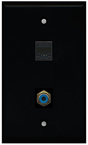RiteAV - Black 1 Port RCA Blue 1 Port Cat5e Ethernet Black Wall Plate