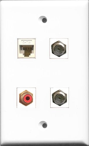 RiteAV 1 Port RCA Red 2 Port Coax Cable TV- F-Type and 1 Port Cat6 Ethernet White Wall Plate