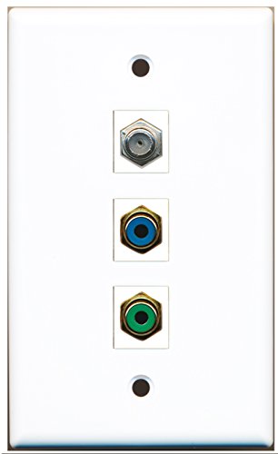 RiteAV - 1 Port RCA Green and 1 Port RCA Blue and 1 Port Coax Cable TV- F-Type Wall Plate
