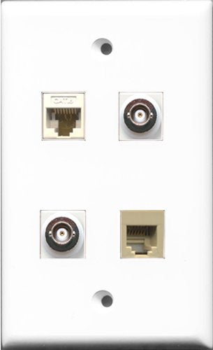 RiteAV 1 Port Phone RJ11 RJ12 Beige 2 Port BNC and 1 Port Cat6 Ethernet White Wall Plate