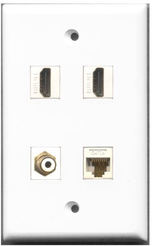 RiteAV - 2 Port HDMI 1 Port RCA White 1 Port Cat6 Ethernet White Wall Plate