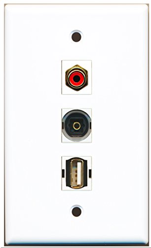 RiteAV - 1 Port RCA Red and 1 Port USB A-A and 1 Port Toslink Wall Plate