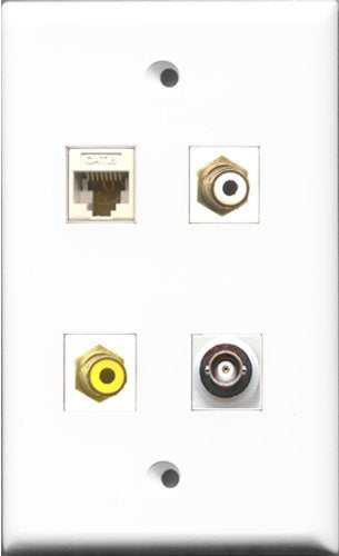 RiteAV 1 Port RCA White and 1 Port RCA Yellow and 1 Port BNC and 1 Port Cat6 Ethernet White Wall Plate