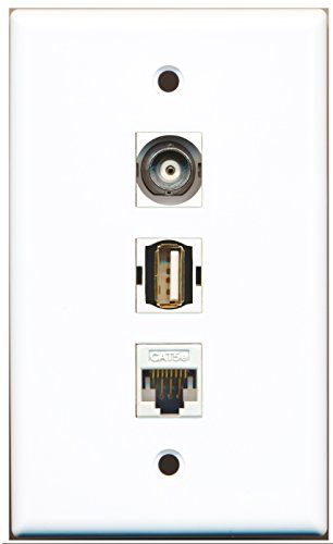 RiteAV - 1 Port USB A-A and 1 Port BNC and 1 Port Cat5e Ethernet White Wall Plate