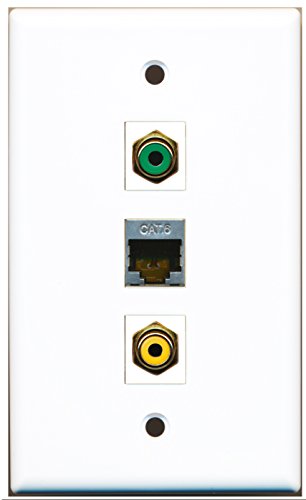 RiteAV - 1 Port RCA Yellow and 1 Port RCA Green and 1 Port Shielded Cat6 Ethernet Wall Plate