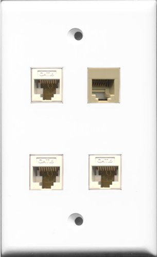 RiteAV 1 Port Phone RJ11 RJ12 Beige 3 Port Cat6 Ethernet White Wall Plate