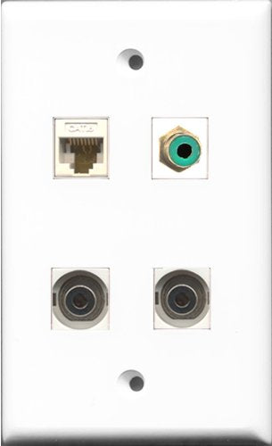 RiteAV 1 Port RCA Green 2 Port 3.5mm and 1 Port Cat6 Ethernet White Wall Plate