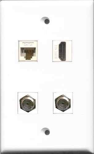 RiteAV 1 Port HDMI 2 Port Coax Cable TV- F-Type and 1 Port Cat6 Ethernet White Wall Plate
