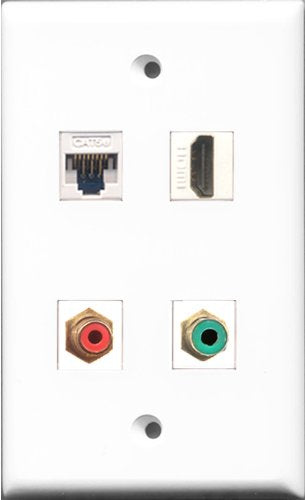 RiteAV - 1 Port HDMI and 1 Port RCA Red and 1 Port RCA Green and 1 Port Cat5e Ethernet White Wall Plate