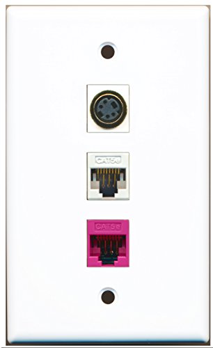 RiteAV - 1 Port S-Video 1 Cat5e Ethernet White 1 Cat5e Ethernet Pink Wall Plate