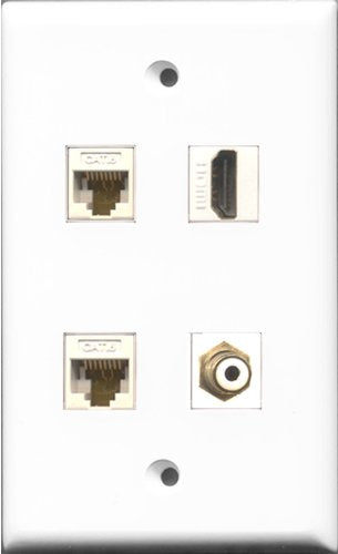 RiteAV 1 Port HDMI and 1 Port RCA White 2 Port Cat6 Ethernet White Wall Plate