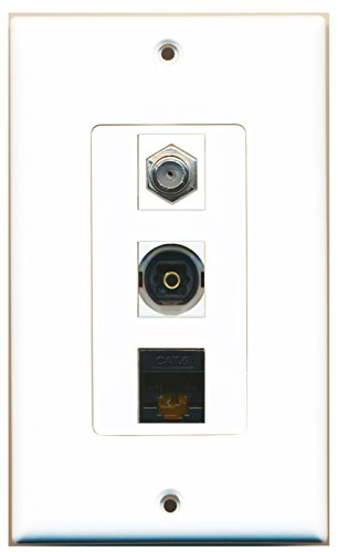 RiteAV - 1 Port Coax Cable TV- F-Type and 1 Port Toslink and 1 Port Cat6 Ethernet Black Decorative Wall Plate Decorative