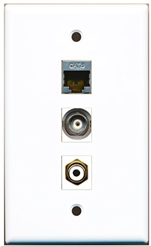 RiteAV - 1 Port RCA White and 1 Port Shielded Cat6 Ethernet and 1 Port BNC Wall Plate