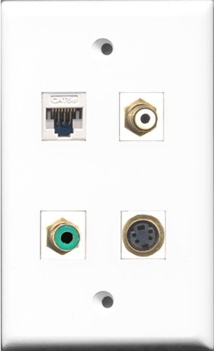 RiteAV 1 Port RCA White and 1 Port RCA Green and 1 Port S-Video and 1 Port Cat5e Ethernet White Wall Plate