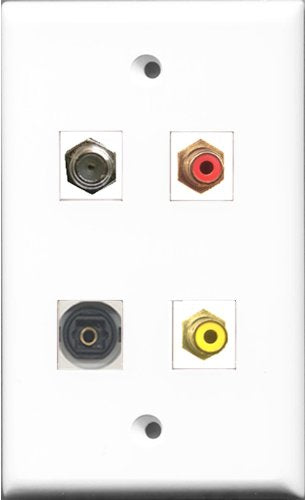 RiteAV 1 Port RCA Red and 1 Port RCA Yellow and 1 Port Coax Cable TV- F-Type and 1 Port Toslink Wall Plate