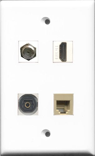 RiteAV 1 Port HDMI and 1 Port Coax Cable TV- F-Type and 1 Port Phone RJ11 RJ12 Beige and 1 Port Toslink Wall Plate