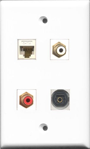 RiteAV 1 Port RCA Red and 1 Port RCA White and 1 Port Toslink and 1 Port Cat6 Ethernet White Wall Plate