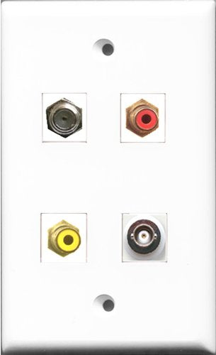 RiteAV 1 Port RCA Red and 1 Port RCA Yellow and 1 Port Coax Cable TV- F-Type and 1 Port BNC Wall Plate