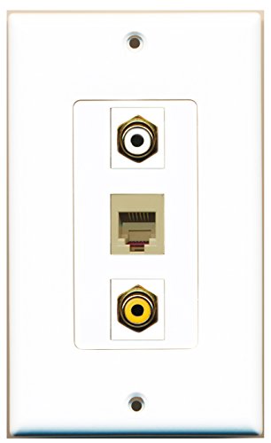 RiteAV - 1 Port RCA White and 1 Port RCA Yellow and 1 Port Phone RJ11 RJ12 Beige Decorative Wall Plate Decorative