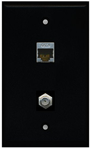 RiteAV - Black 1 Port Coax Cable TV- F-Type 1 Port Shielded Cat6 Ethernet Wall Plate