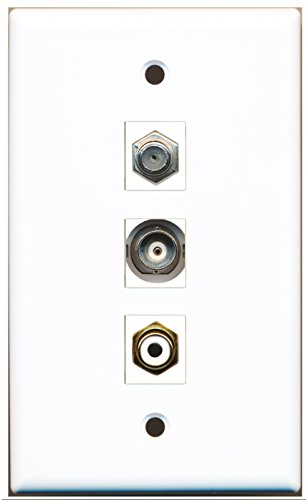 RiteAV - 1 Port RCA White and 1 Port Coax Cable TV- F-Type and 1 Port BNC Wall Plate