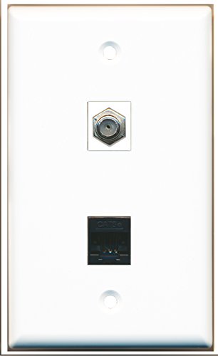 RiteAV - 1 Coax F Type and Cat5e Black Ethernet Port Wall Plate White