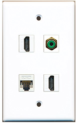 RiteAV - 2 Port HDMI 1 Port RCA Green 1 Port Cat5e Ethernet White Wall Plate