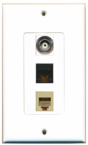 RiteAV - 1 Port Phone RJ11 RJ12 Beige and 1 Port BNC and 1 Port Cat6 Ethernet Black Decorative Wall Plate Decorative