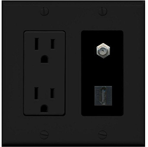 RiteAV - 15 Amp Power Outlet and 1 Port HDMI Coax Cable TV- F-Type Decorative Wall Plate - Black