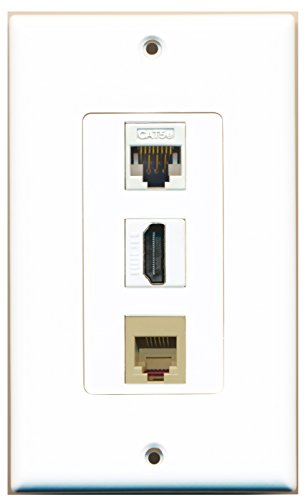 RiteAV - 1 Port HDMI and 1 Port Phone RJ11 RJ12 Beige and 1 Port Cat5e Ethernet White Decorative Wall Plate
