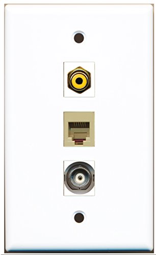 RiteAV - 1 Port RCA Yellow and 1 Port Phone RJ11 RJ12 Beige and 1 Port BNC Wall Plate