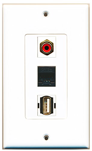 RiteAV - 1 Port RCA Red and 1 Port USB A-A and 1 Port Cat5e Ethernet Black Wall Plate Decorative