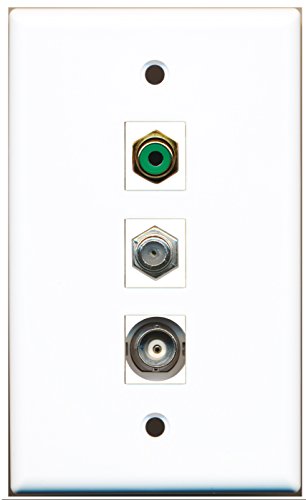 RiteAV - 1 Port RCA Green and 1 Port Coax Cable TV- F-Type and 1 Port BNC Wall Plate