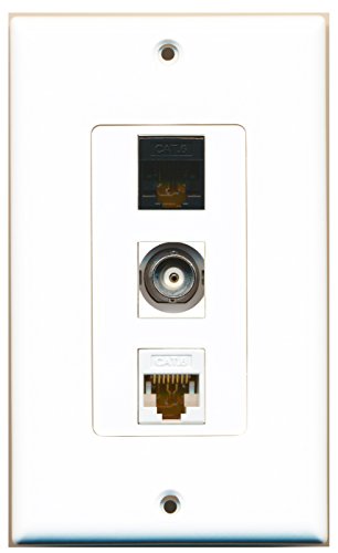 RiteAV - 1 Port BNC and 1 Port Cat6 Ethernet White and 1 Port Cat6 Ethernet Black Decorative Wall Plate Decorative