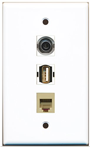 RiteAV - 1 Port USB A-A and 1 Port Phone RJ11 RJ12 Beige and 1 Port 3.5mm Wall Plate