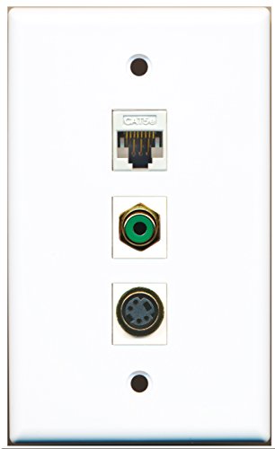 RiteAV - 1 Port RCA Green and 1 Port S-Video and 1 Port Cat5e Ethernet White Wall Plate
