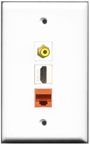 RiteAV - 1 Port HDMI 1 RCA Yellow 1 Cat5e Ethernet Orange Wall Plate