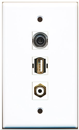 RiteAV - 1 Port RCA White and 1 Port USB A-A and 1 Port 3.5mm Wall Plate