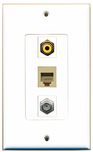RiteAV - 1 Port RCA Yellow and 1 Port Coax Cable TV- F-Type and 1 Port Phone RJ11 RJ12 Beige Decorative Wall Plate Decorative