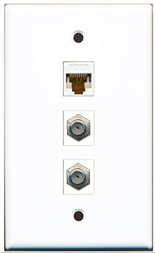 RiteAV - 2 Port Coax Cable TV- F-Type and 1 Port Cat6 Ethernet White Wall Plate