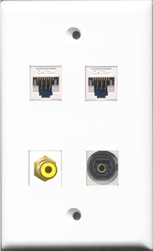 RiteAV - 1 Port RCA Yellow and 1 Port Toslink 2 Port Cat5e Ethernet White Wall Plate