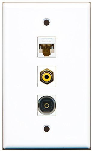 RiteAV - 1 Port RCA Yellow and 1 Port Toslink and 1 Port Cat6 Ethernet White Wall Plate