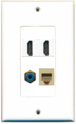 RiteAV - 2 Port HDMI 1 Port RCA Blue 1 Port Phone RJ11 RJ12 Beige Wall Plate Decorative