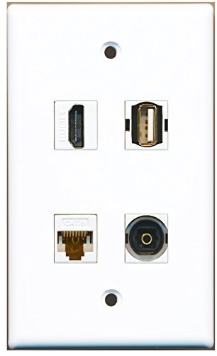 RiteAV - 1 Port HDMI 1 Port USB A-A 1 Port Toslink 1 Port Cat6 Ethernet White Wall Plate
