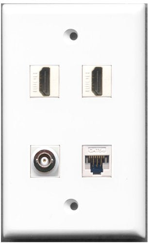 RiteAV - 2 Port HDMI 1 Port BNC 1 Port Cat5e Ethernet White Wall Plate