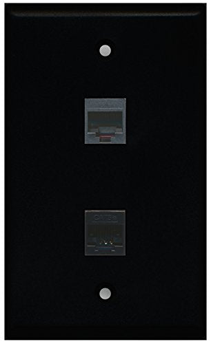 RiteAV - Black 1 Port Phone Black 1 Port Cat5e Ethernet Black Wall Plate