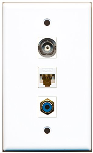 RiteAV - 1 Port RCA Blue and 1 Port BNC and 1 Port Cat6 Ethernet White Wall Plate