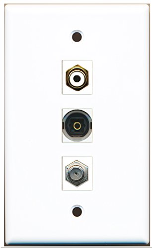 RiteAV - 1 Port RCA White and 1 Port Coax Cable TV- F-Type and 1 Port Toslink Wall Plate