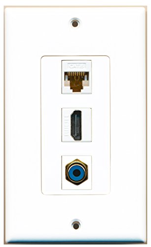 RiteAV - 1 Port HDMI 1 RCA Blue 1 Cat6 Ethernet White Wall Plate Decorative